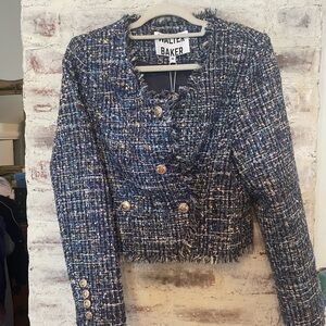 Walter Baker Blue and Purple Metallic Thread Tweed  Boxy Jacket New! Medium